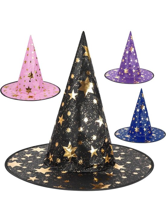 Accessories - Halloween Mixed Colors 4pcs Witch Hat Mystical Star Print Hats for Decoration